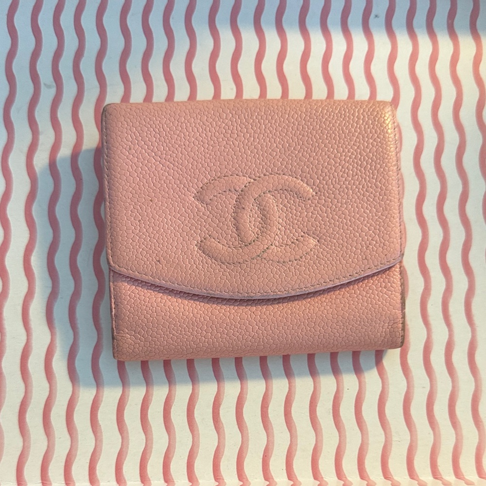 CHANEL Pink Pebbled Leather Compact Wallet